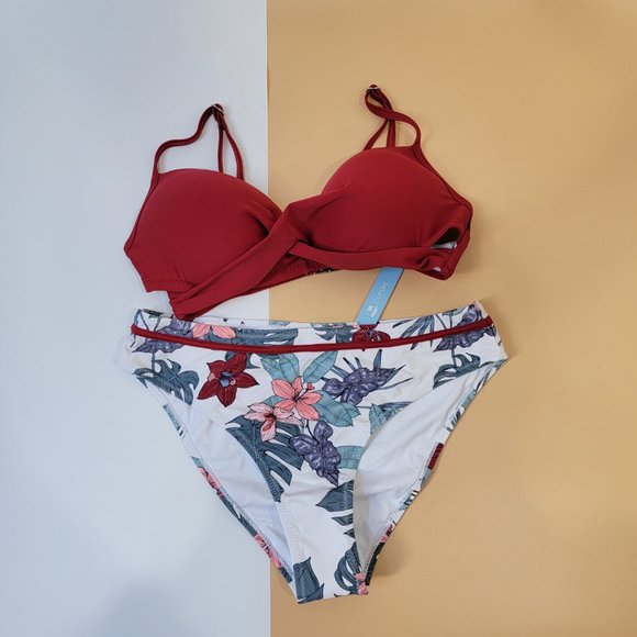 CUPSHE Women's Leafy Wrap Tie Bikini Set Halter Back Bow Low Waisted size M NEW - Picture 3 of 15